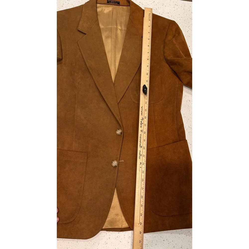 Vintage Mens Cognac Faux Suede Blazer Two Button Sport Coat Brown Size 39RG NWT